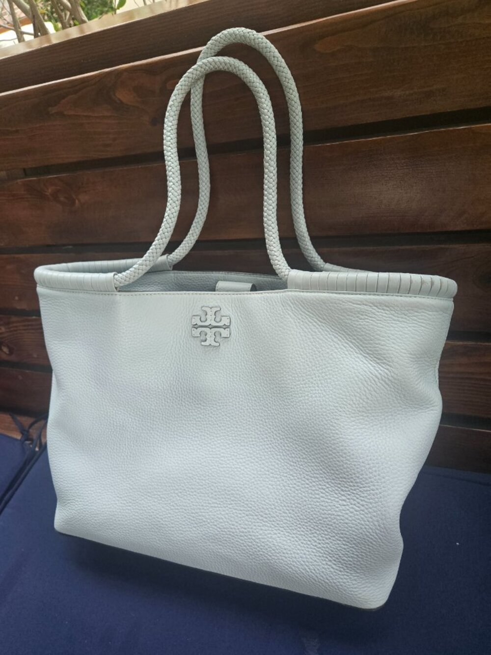 Tory Burch Taylor Large Tote Seltzer Blue Leather Bag Travel - Picture 5 of 15